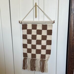Checkerboard Woven Wall Hanging in Cream and Brown